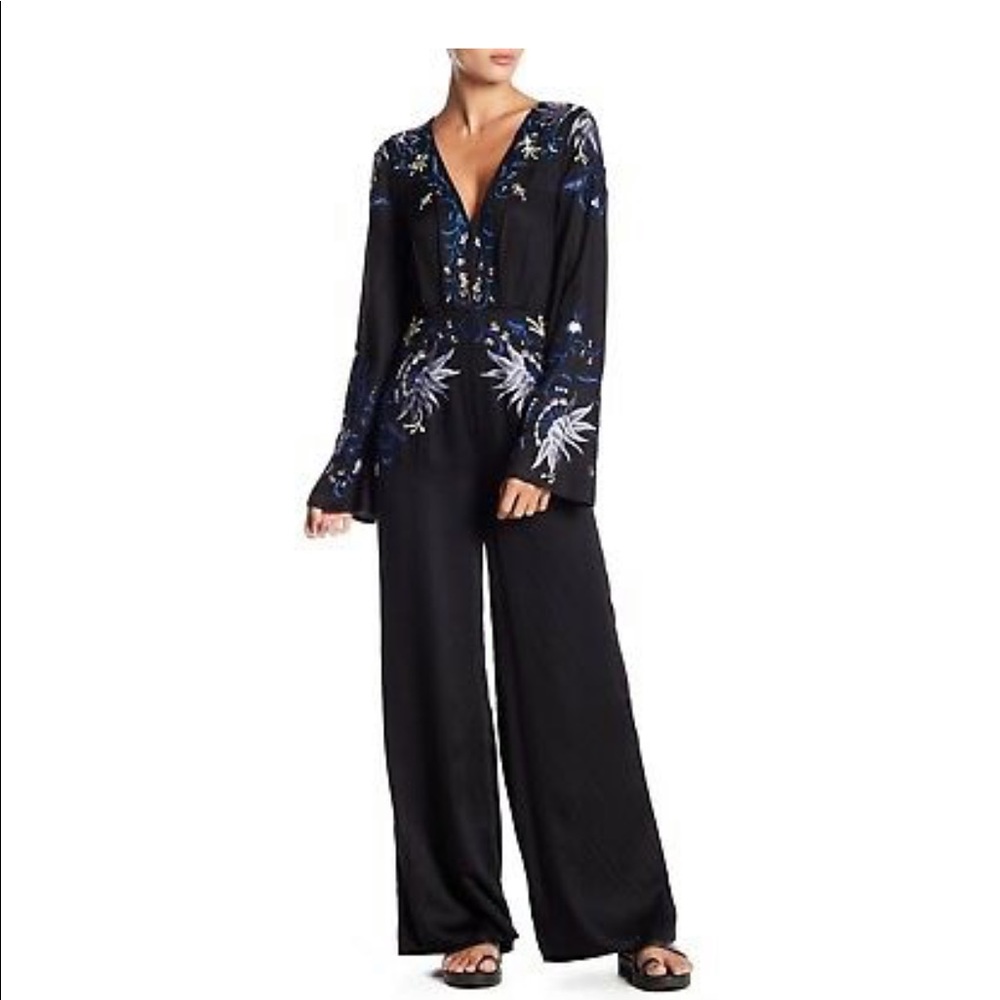 Free people gypsy floral embroidered jumpsuit